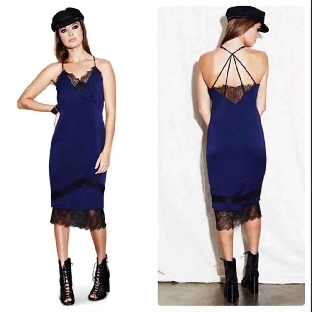 Adelyn Rae Lace trimmed Midi Slip Dress NWOT